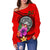 American Samoa Polynesian Women's Off Shoulder Sweater - Floral With Seal Red - Polynesian Pride