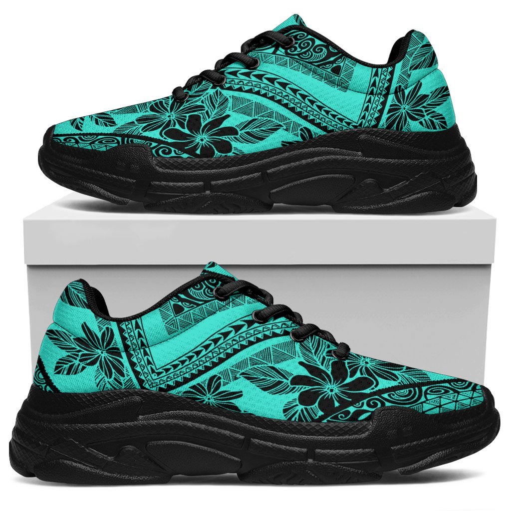 Polynesian Plumeria Mix Turquoise Black Chunky Sneakers - Polynesian Pride