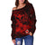 Polynesian Hawaii Kanaka Maoli Off Shoulder Sweater - Humpback Whale with Hibiscus (Red) - Polynesian Pride