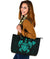 Hawaii Kakau Polynesian Turtle Map Large Leather Tote - Turquoise - Polynesian Pride