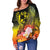 Tonga Women's Off Shouler Sweater - Humpback Whale with Tropical Flowers (Yellow) - Polynesian Pride