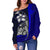 Polynesian Hawaii Off Shoulder Sweater Blue - Turtle with Hook - Polynesian Pride