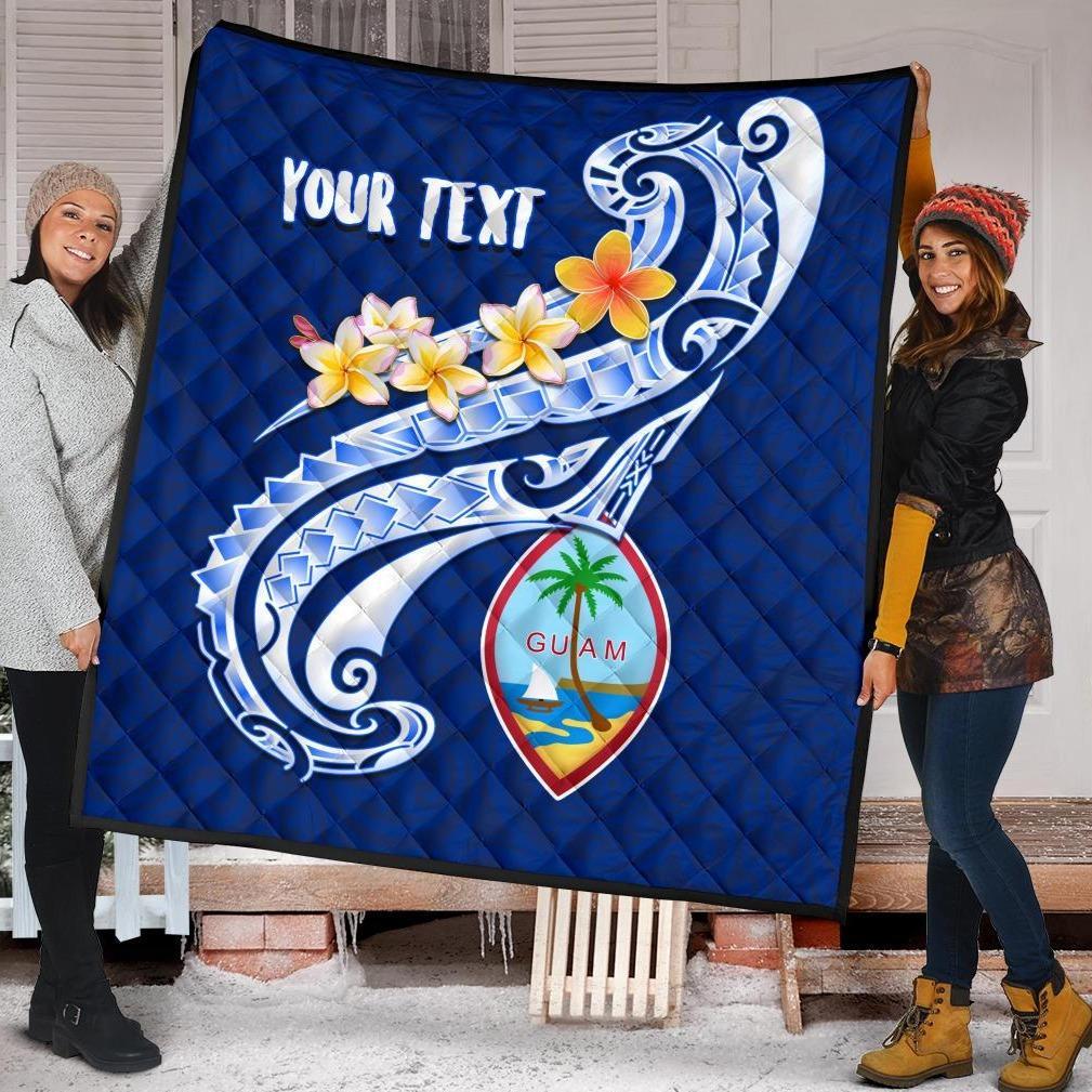 Guam Personalised Premium Quilt - Guam Seal Polynesian Patterns Plumeria (Blue) - Polynesian Pride