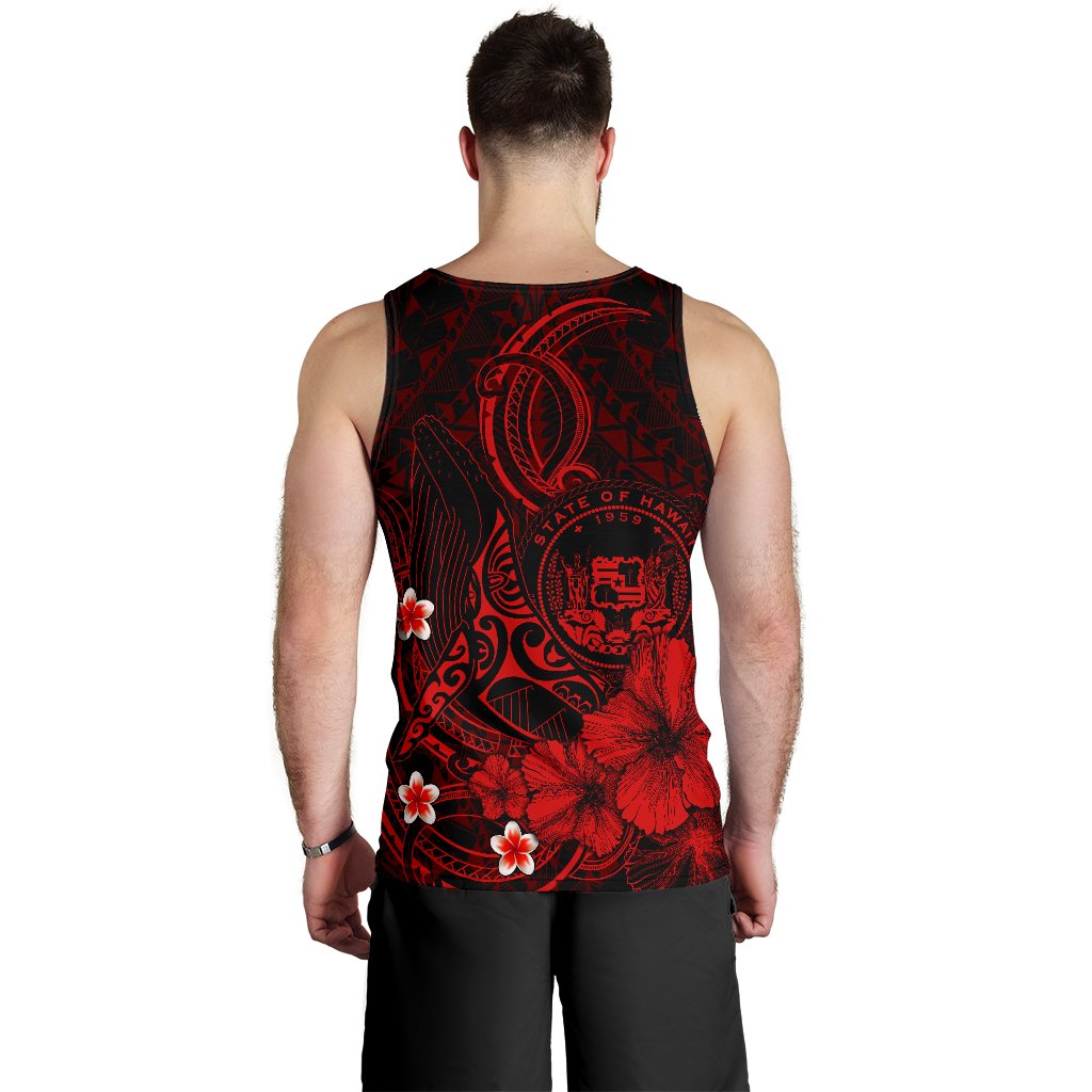 Polynesian Hawaii Men's Tank Top - Humpback Whale with Hibiscus (Red) - Polynesian Pride