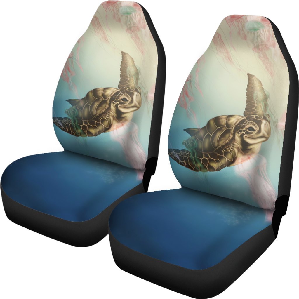 Hawaii Turtle And Jellyfish In Deep Sea Moana Car Seat Covers Universal Fit Blue - Polynesian Pride