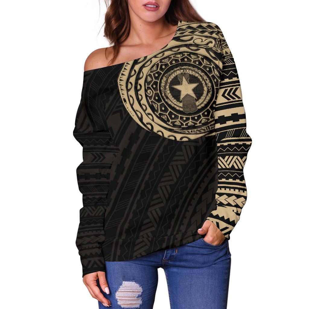 Northern Mariana Islands in My Heart Micronesia Tattoo Style Off Shoulder Sweater A7 - Polynesian Pride