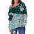 New Caledonia Women's Off Shoulder Sweaters - Coconut Leaves Weave Pattern Blue - Polynesian Pride