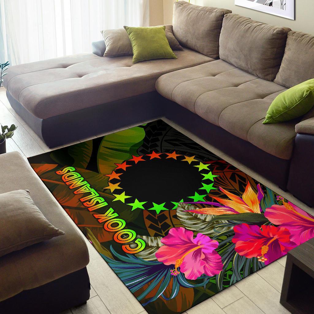Cook Islands Polynesian Area Rug - Hibiscus and Banana Leaves - Polynesian Pride
