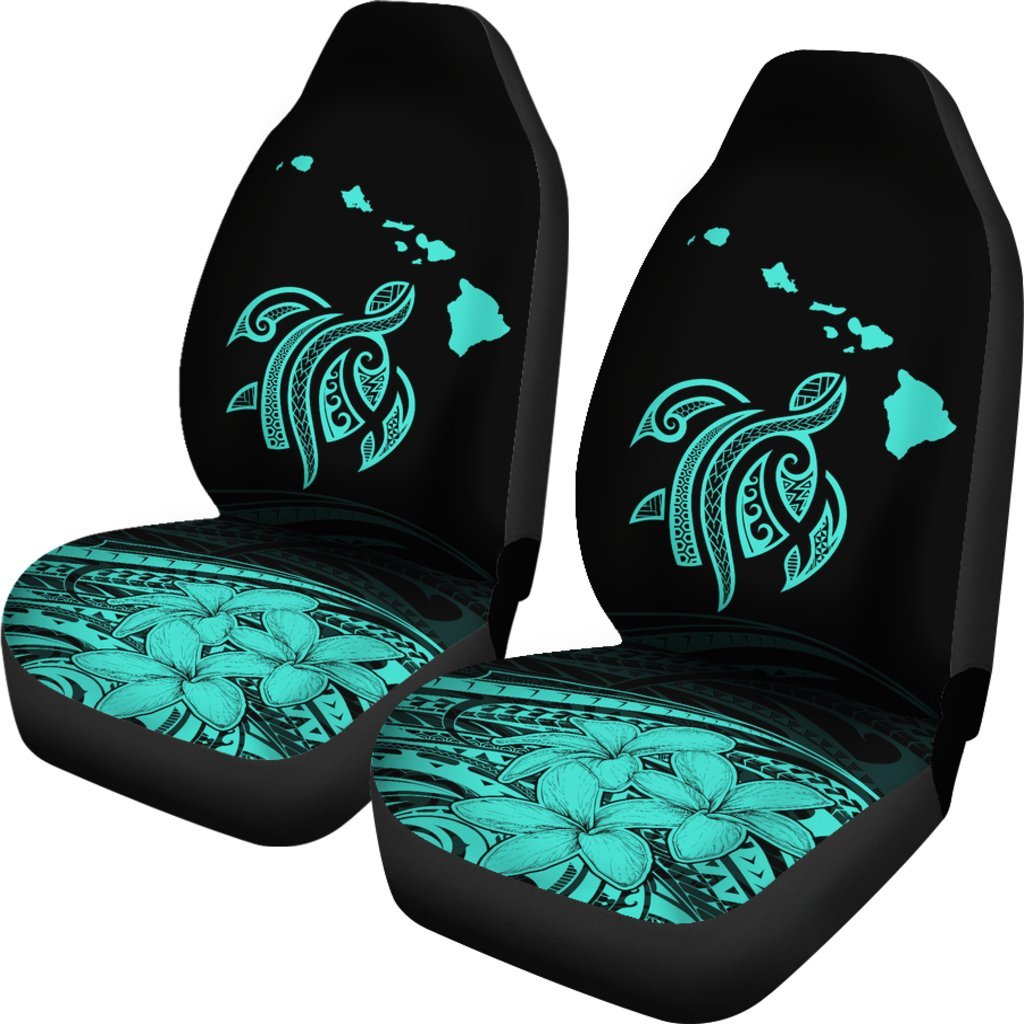 Hawaii Map Plumeria Polynesian Turquoise Turtle Car Set Covers Universal Fit Turquoise - Polynesian Pride