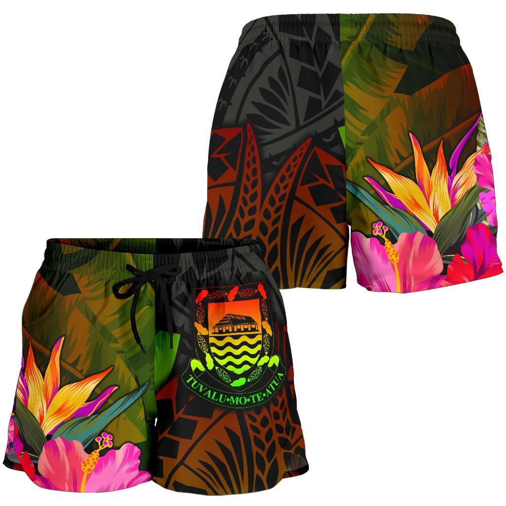 Tuvalu Polynesian Women's Shorts - Hibiscus and Banana Leaves - Polynesian Pride