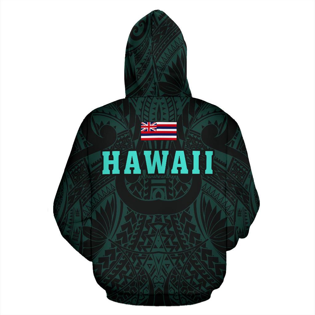 Polynesian Kamapuaa Flag of Hawaii Hoodie Turquoise Hawaiian Mythology Style - Polynesian Pride