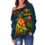 Polynesian Hawaii Off Shoulder Sweater - Legend of Kanaka Maoli (Blue) - Polynesian Pride