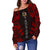 Vanuatu Women's Off Shoulder Sweater - Polynesian Tattoo Red - Polynesian Pride