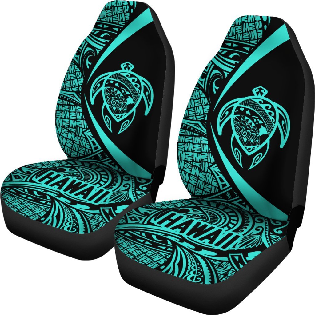 Hawaii Turtle Map Polynesian Car Seat Covers - Turquoise - Circle Style Universal Fit Blue - Polynesian Pride