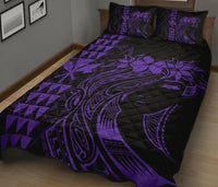 Hawaii Map Kanaka Polynesian Hula Girl Quilt Bed Set - Purple - Polynesian Pride