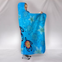 Hawaii Plumeria Turtle In The Ocean Hooded Blanket - AH - John Style - Polynesian Pride