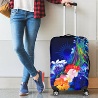 Marshall Islands Luggage Covers - Humpback Whale with Tropical Flowers (Blue) - Polynesian Pride