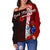 Cook Islands Polynesian Women's Off Shoulder Sweater - Coat Of Arm With Hibiscus - Polynesian Pride