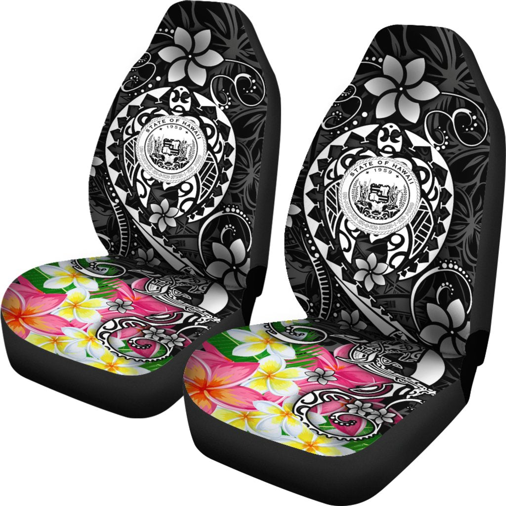 Hawaii Polynesian Car Seat Covers - Hawaii Seal With Turtle Plumeria (Black) - Polynesian Pride