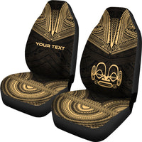 Marquesas Islands Custom Personalised Car Seat Cover - Tiki Face Polynesian Chief Tattoo Gold Version - Polynesian Pride