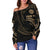 Tahiti Polynesian Custom Personalised Women's Off Shoulder Sweater - Gold Tribal Wave - Polynesian Pride