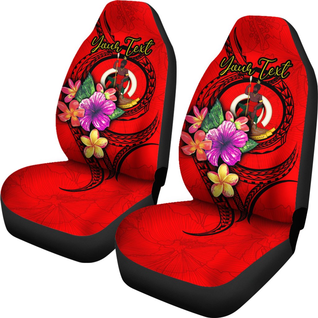 Vanuatu Polynesian Custom Personalised Car Seat Covers - Floral With Seal Red - Polynesian Pride