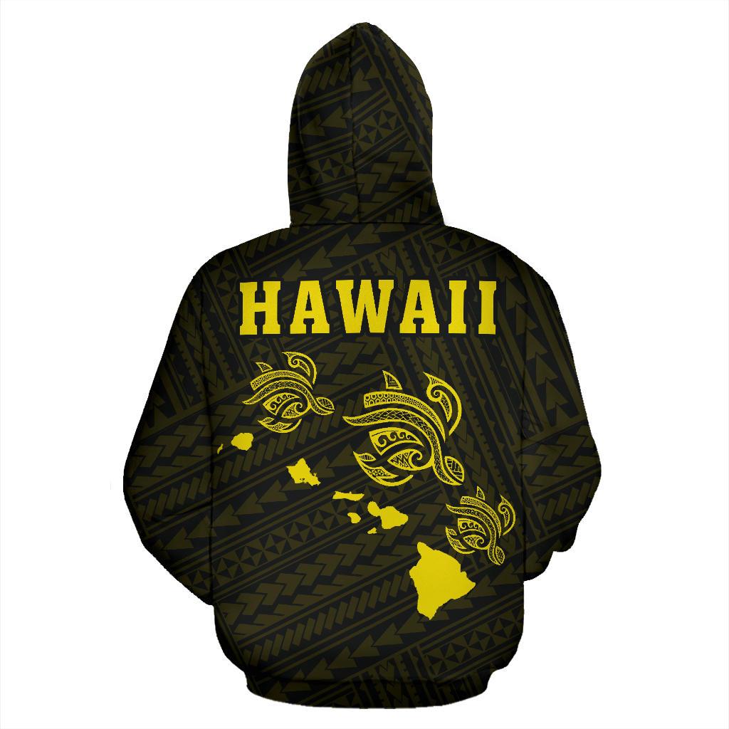 Polynesian Kakau Three Turtle Map of Hawaii Hoodie Yellow - Polynesian Pride