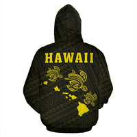 Polynesian Kakau Three Turtle Map of Hawaii Hoodie Yellow - Polynesian Pride