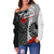 Tahiti Polynesian Women's Off Shoulder Sweater - Coat Of Arm With Hibiscus White - Polynesian Pride