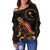 Chuuk Polynesian Women's Off Shoulder Sweater - Turtle With Blooming Hibiscus Gold - Polynesian Pride