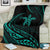 Hawaii Turtle Hibicus Premium Blanket - Frida Style - Turquoise - Polynesian Pride