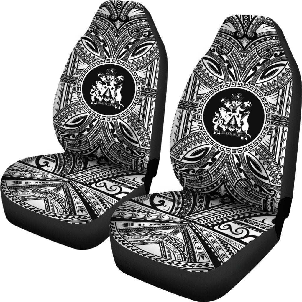 Norfolk Island Car Seat Cover - Norfolk Island Coat Of Arms Polynesian White Black - Polynesian Pride