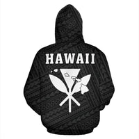 Polynesian Kakau Kanaka Maoli Map of Hawaii Zip Hoodie White - Polynesian Pride