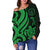 Palau Women's Off Shoulder Sweater - Green Tentacle Turtle - Polynesian Pride