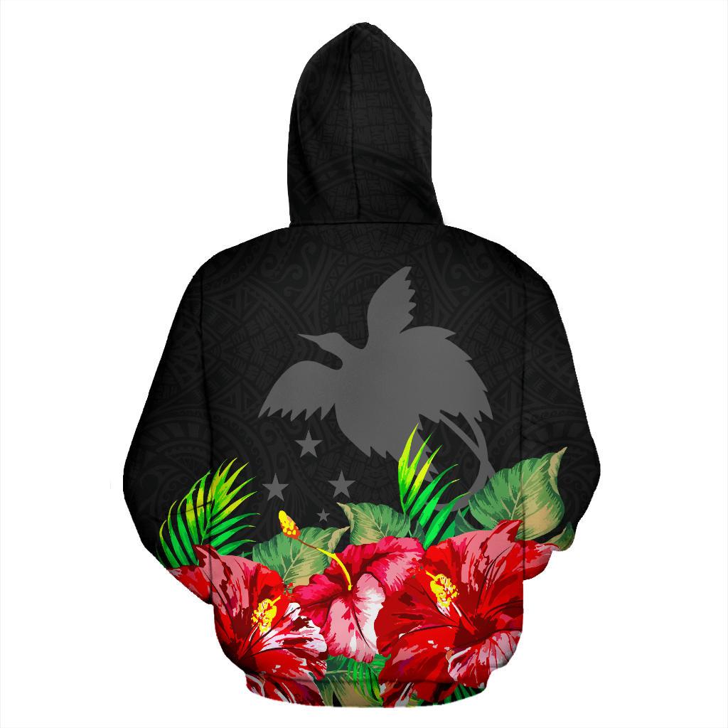 Papua New Guinea Polynesian Hoodie Black Hibiscus - Polynesian Pride