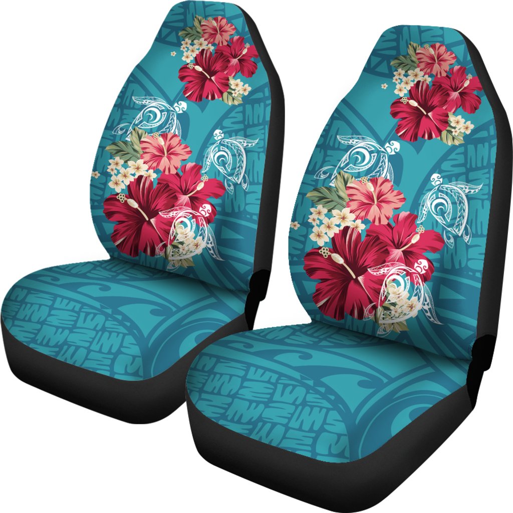 Hawaii Turtle Hibiscus Plumeria Blue Polynesian - Car Seat Cover AH Universal Fit Blue - Polynesian Pride