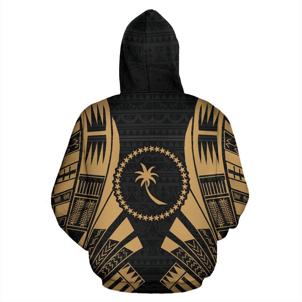 Chuuk State All Over Zip up Hoodie Gold Tattoo Style - Polynesian Pride