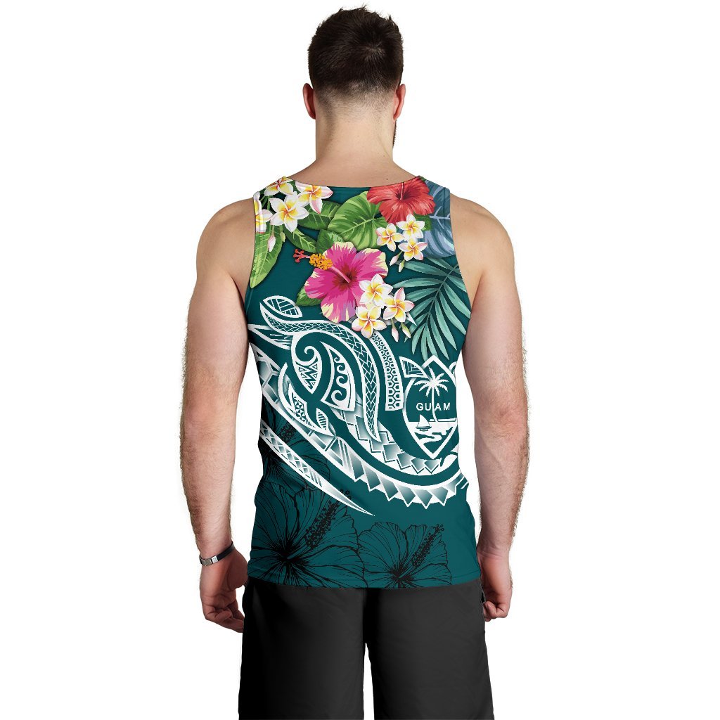 Guam Polynesian Men's Tank Top - Summer Plumeria (Turquoise) - Polynesian Pride