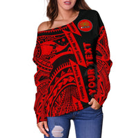 (Custom Personalised) Polynesian Guinea Women's Off Sweaters - Moana Maui Tattoo With Coat Of Arm Guinea Red - Polynesian Pride
