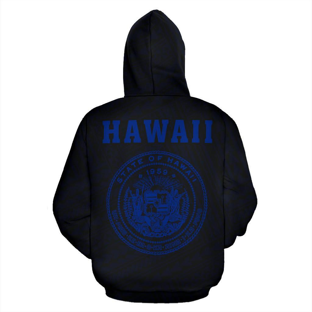 Polynesian Kakau Seal of Hawaii Zip Hoodie Blue - Polynesian Pride