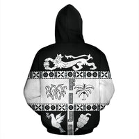 Fiji Tapa Zip Hoodie Coat of Arms Shield White - Polynesian Pride