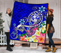 Tonga Premium Quilt - Turtle Plumeria (Blue) - Polynesian Pride