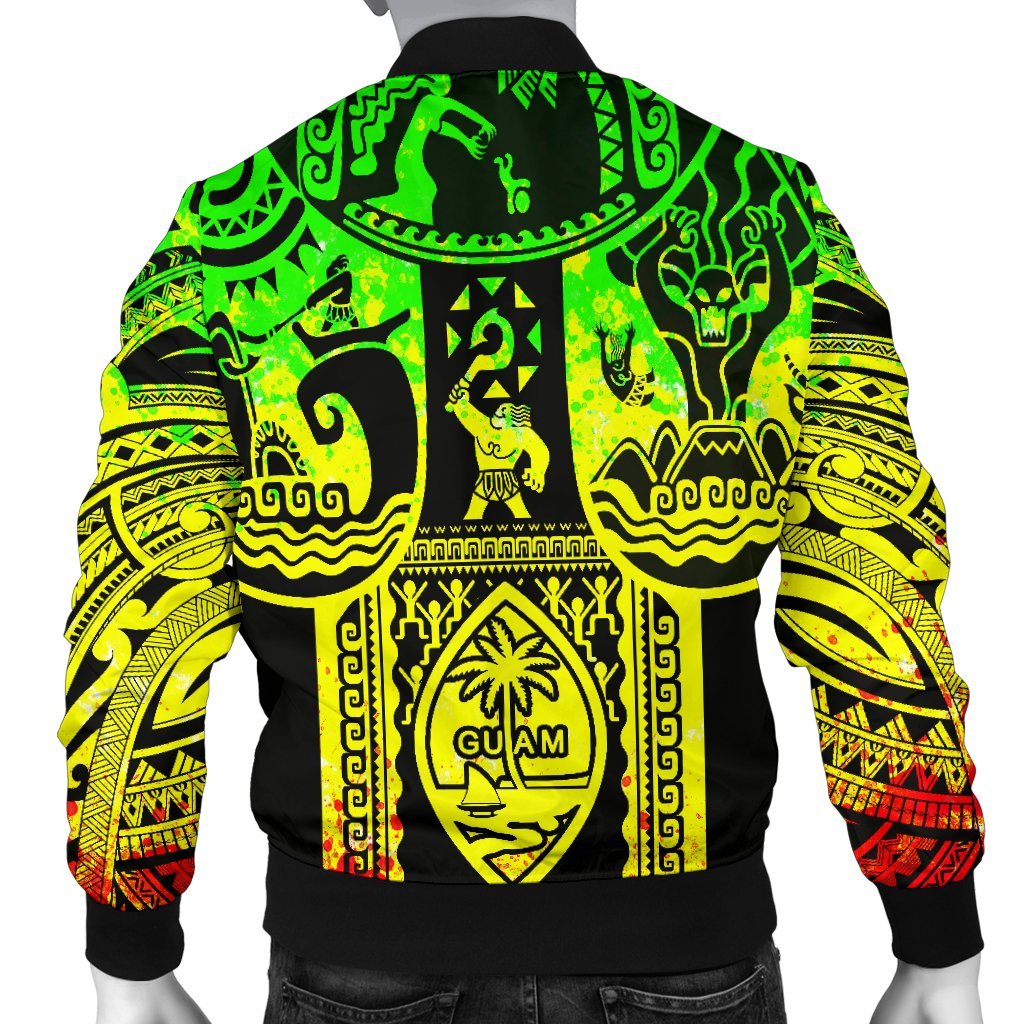 Polynesian Men's Bomber Jackets - Guam Flag, Seal with Maui Moana Tattoo - Polynesian Pride