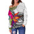 American Samoa Women's Off Shoulder Sweater Hibiscus Polynesian White pattern - Polynesian Pride