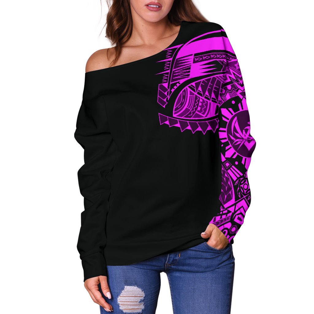 Polynesian Chest Tattoo Off Shoulder Sweater Pink A7 - Polynesian Pride