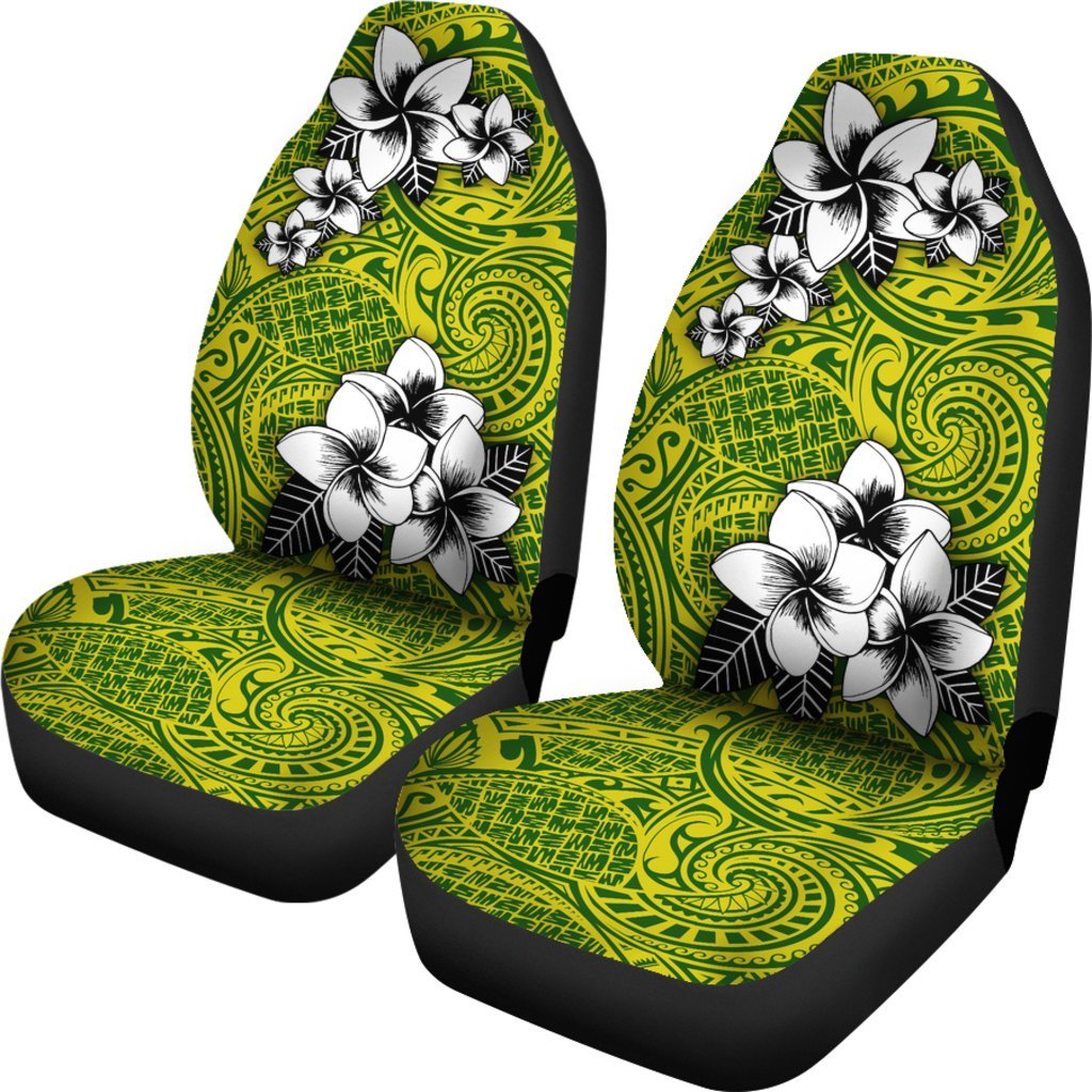 Hawaii Car Seat Covers - Tribe Plumeria Yellow Green Universal Fit Green - Polynesian Pride