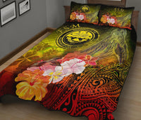 Federated States of Micronesia Quilt Bed Set - Humpback Whale with Tropical Flowers (Yellow) - Polynesian Pride