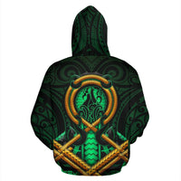 Maori New Zealand All Over Zip up Hoodie Manaia Green - Polynesian Pride