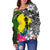 New Caledonia Off Shoulder Sweater - Turtle Plumeria Banana Leaf - Polynesian Pride