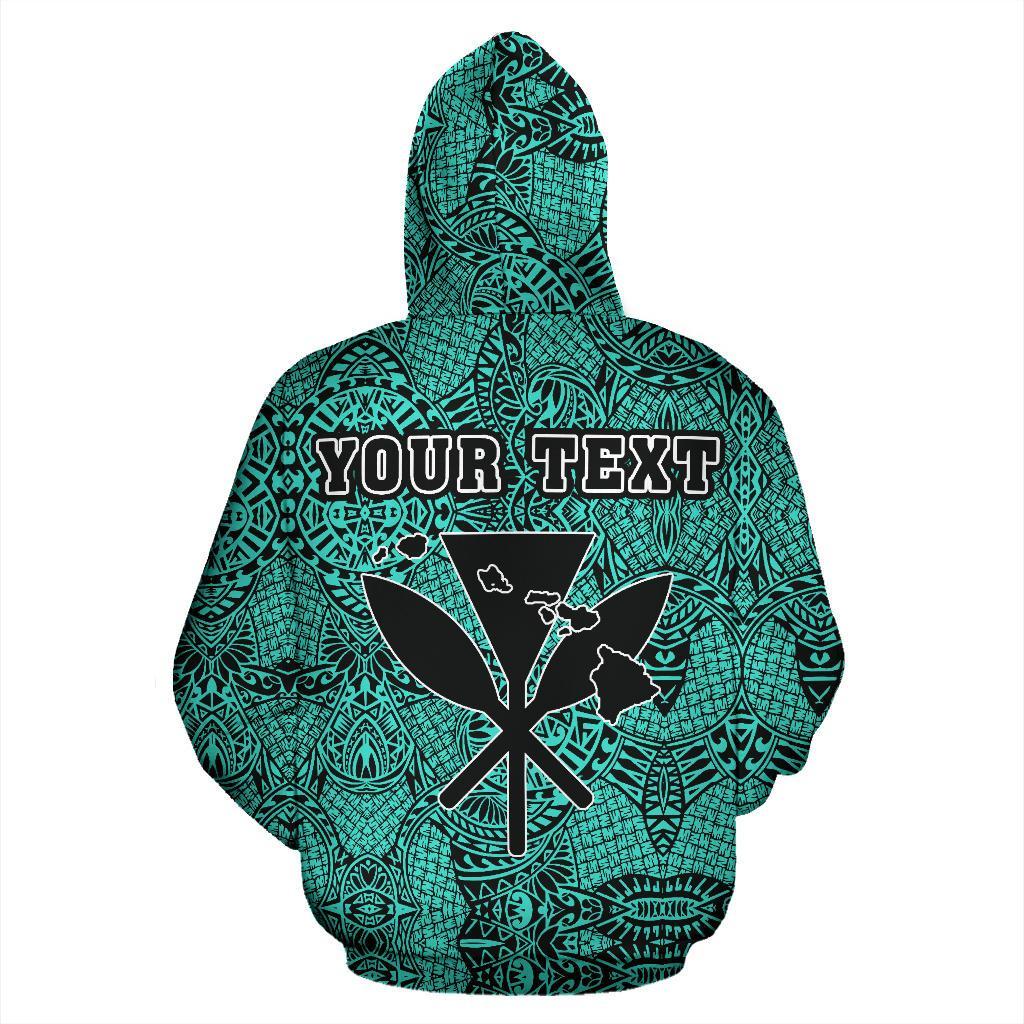 Polynesian Royal Coat of Arms Kanaka Map Hawaii Custom Zip Hoodie Turquoise - Polynesian Pride